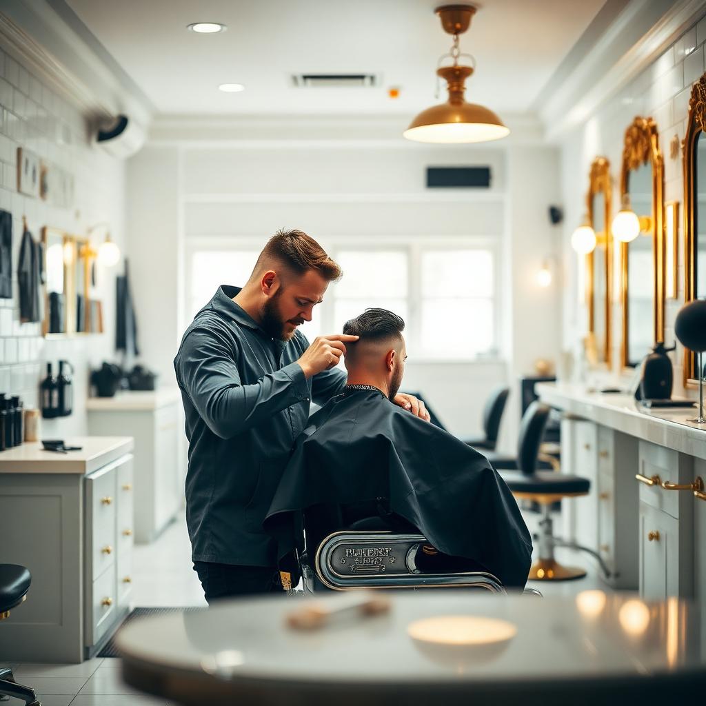 Master barber giving a precise fade haircut
