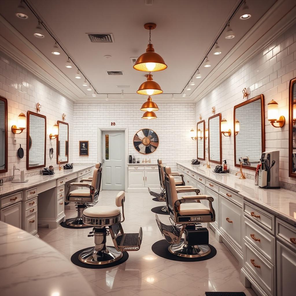 Blades of Gold barbershop interior with warm lighting